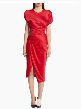 Zhivago - Bond satin pleated assymetric midi dress - Cherry - size 4 NWT